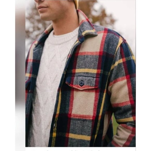 Abercrombie & Fitch Flannel Button Down Plaid Cotton Shacket Pockets SZ S Red Bl - Picture 1 of 10